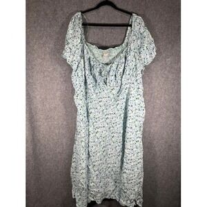 A New Day Midi Dress Women's 4X Blue‎ Floral Square Neck Smocked Rayon Summer